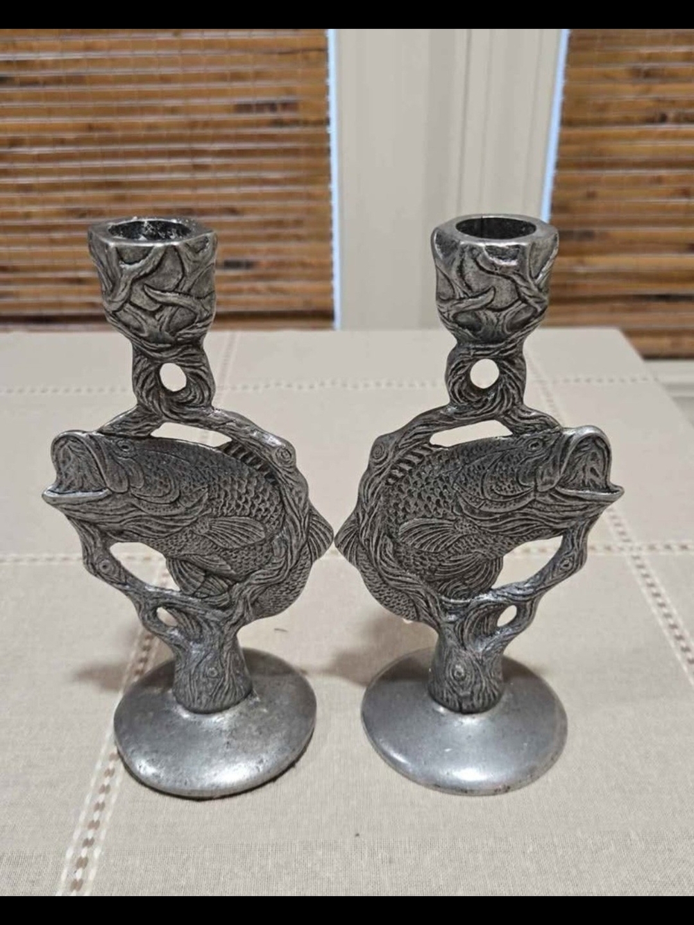 Fish Pewter/Metal Work Candle Holders